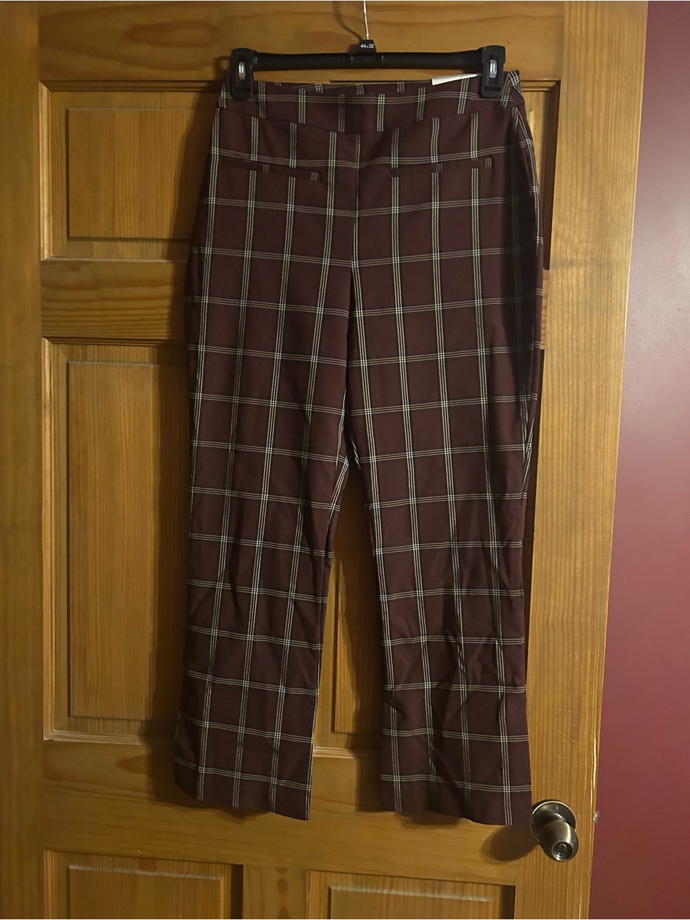 Cato Burgundy Plaid Trousers with Windowpane Check